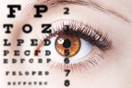 Eye chart imposed over eye